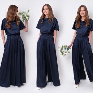 Navy Blue Silk Jumpsuit Size 8